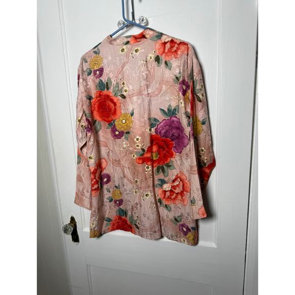 Vintage Chico's Silk Vibrant Floral Mandarin Collar Floral Blouse Kimono SZ 1 M - Picture 4 of 5